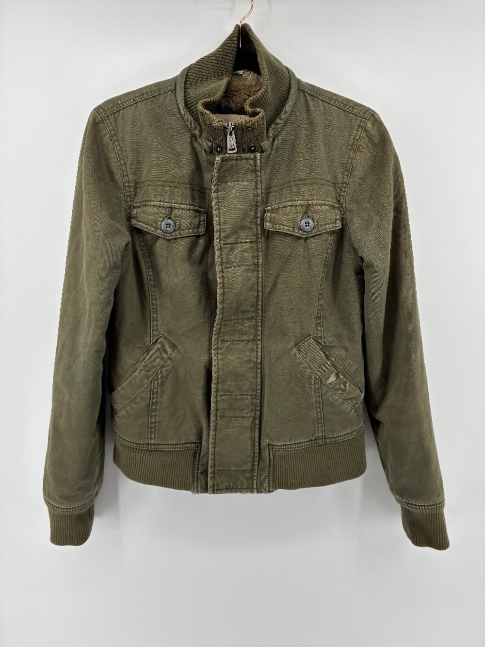 TNA Women's Olive Green Utility Jacket Faux Fur Lined
